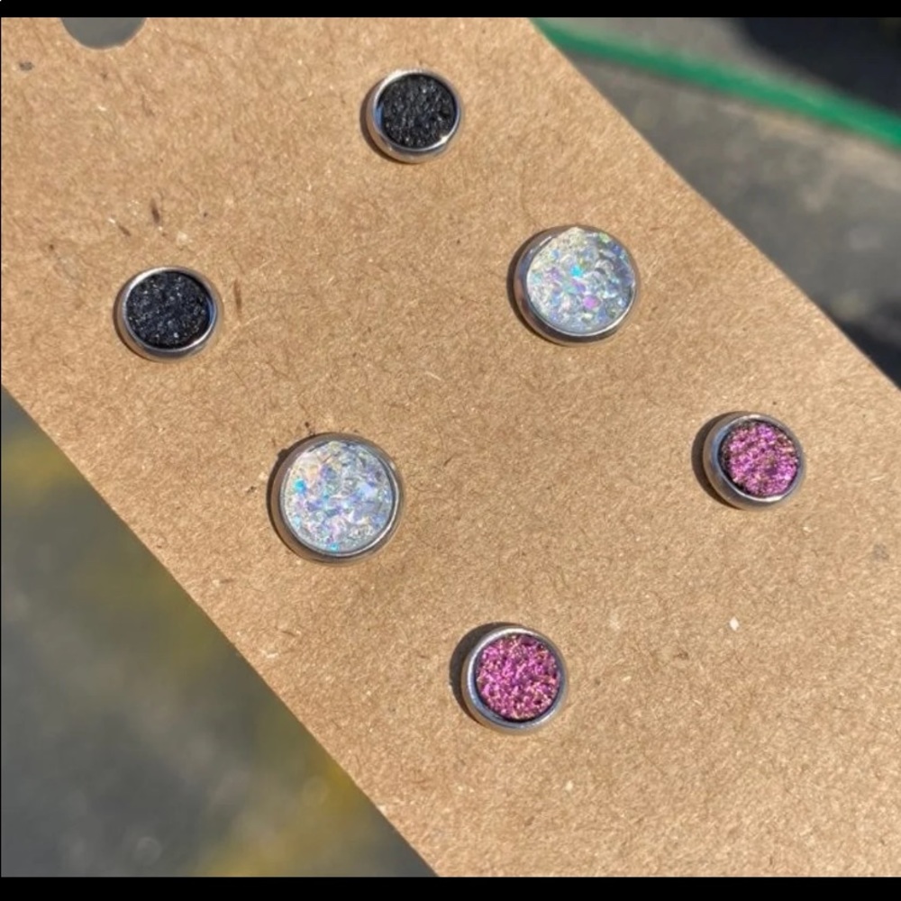 NEW Faux Druzy Stud Earrings Set